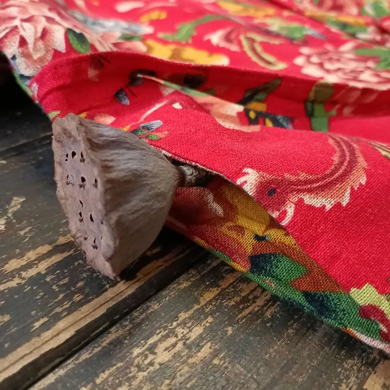 Mythstone Ethnic Style Northeast Red Flower Peony Print Cotton Linen Lace Up Jacket - Image 12