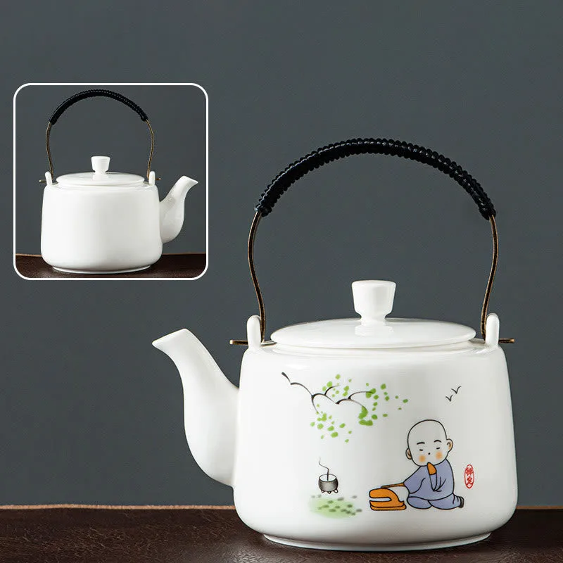 Mythstone Vintage Dragon Mountain Fisherman Landscape White Porcelain Ceramic Kung Fu Teapot - Image 16