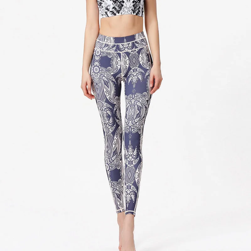 Mythstone Flowers Leaves Print Pants Sports Fitness Yoga Leggings Women's Yoga Pants - Image 4