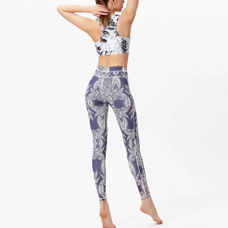 Mythstone Flowers Leaves Print Pants Sports Fitness Yoga Leggings Women's Yoga Pants - Image 3