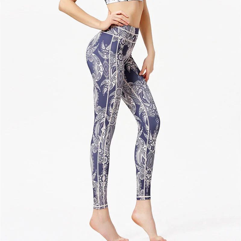 Mythstone Flowers Leaves Print Pants Sports Fitness Yoga Leggings Women's Yoga Pants - Image 2