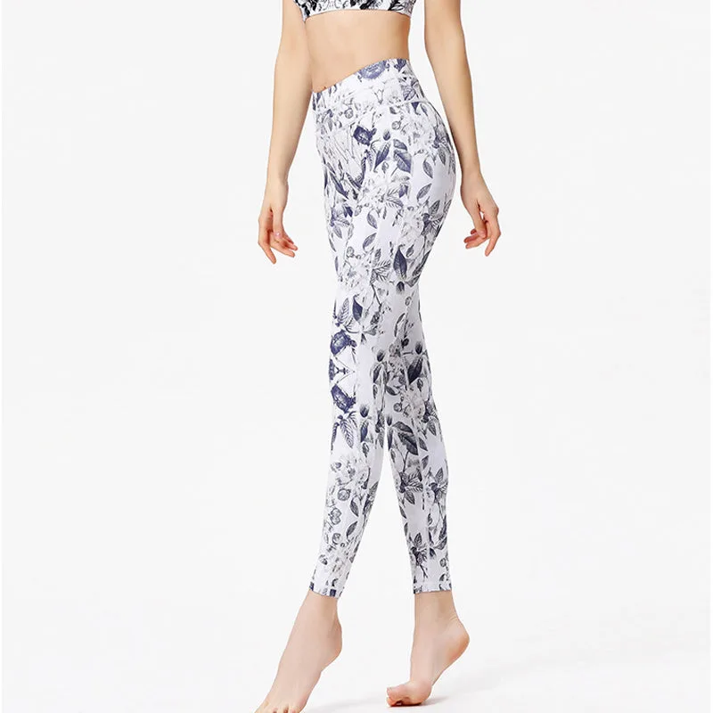 Mythstone Flowers Leaves Print Pants Sports Fitness Yoga Leggings Women's Yoga Pants - Image 7