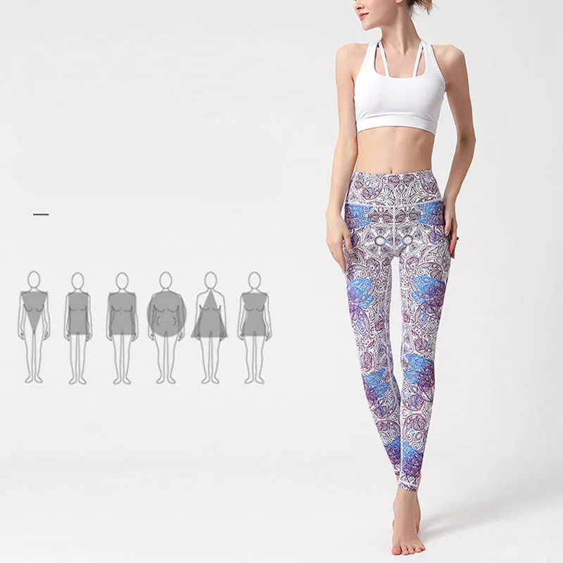 Mythstone Flowers Leaves Birds Print Pants Sports Fitness Yoga Leggings Women's Yoga Pants - Image 5