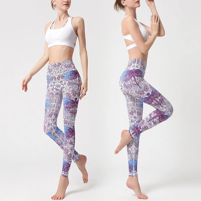 Mythstone Flowers Leaves Birds Print Pants Sports Fitness Yoga Leggings Women's Yoga Pants - Image 2