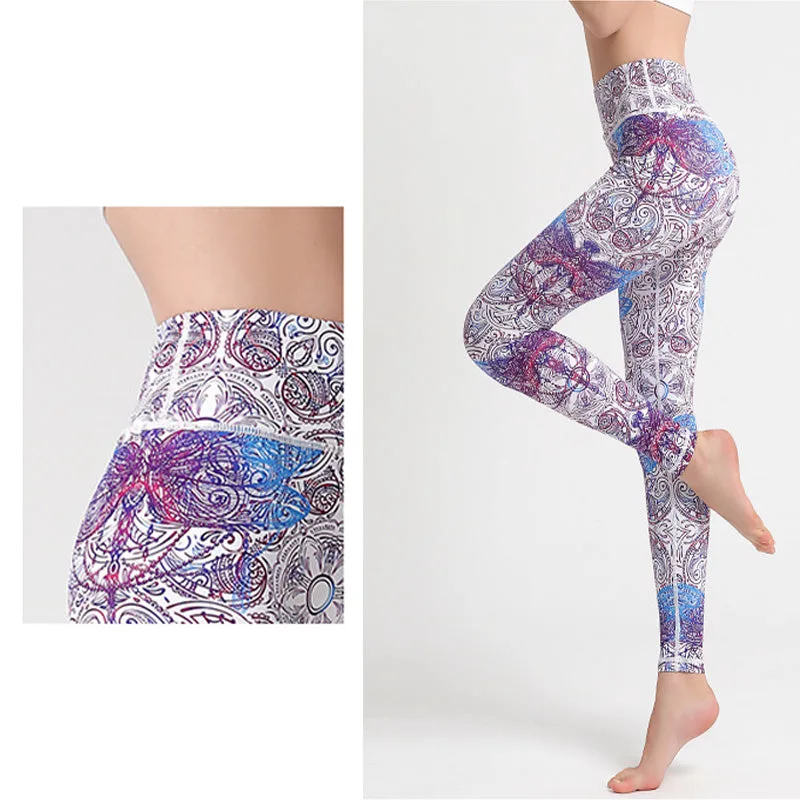 Mythstone Flowers Leaves Birds Print Pants Sports Fitness Yoga Leggings Women's Yoga Pants - Image 6