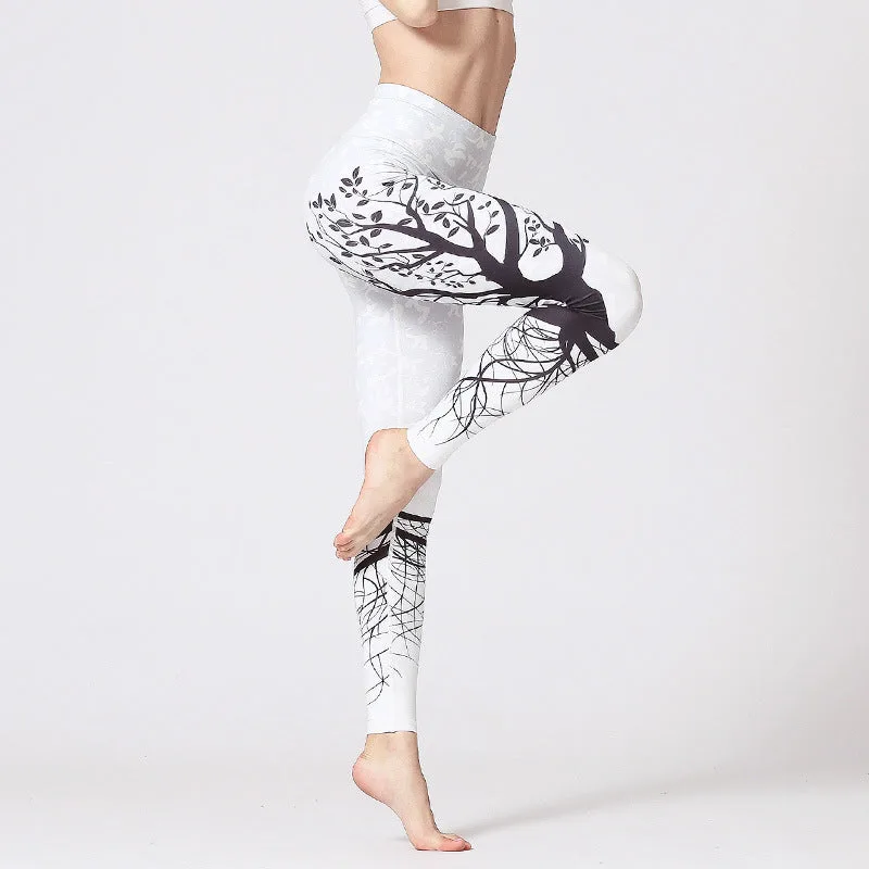 Mythstone Lines Weeds Sakura Flowers Black Tree Print Pants Sports Fitness Yoga Leggings Women's Yoga Pants - Image 31