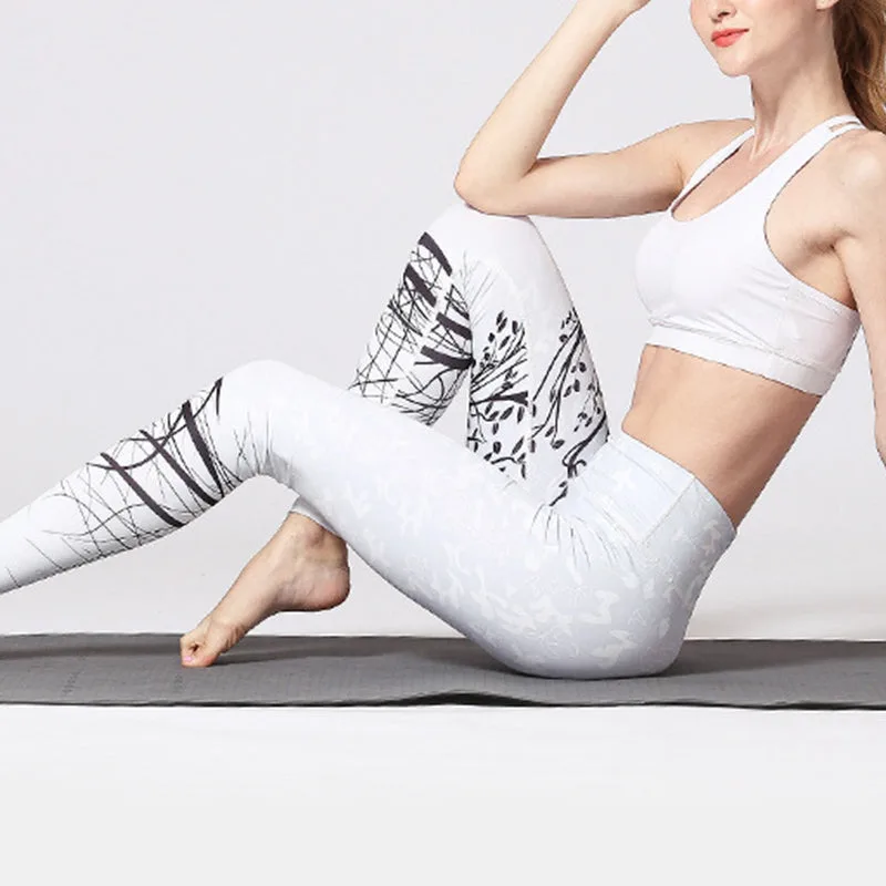 Mythstone Lines Weeds Sakura Flowers Black Tree Print Pants Sports Fitness Yoga Leggings Women's Yoga Pants - Image 35