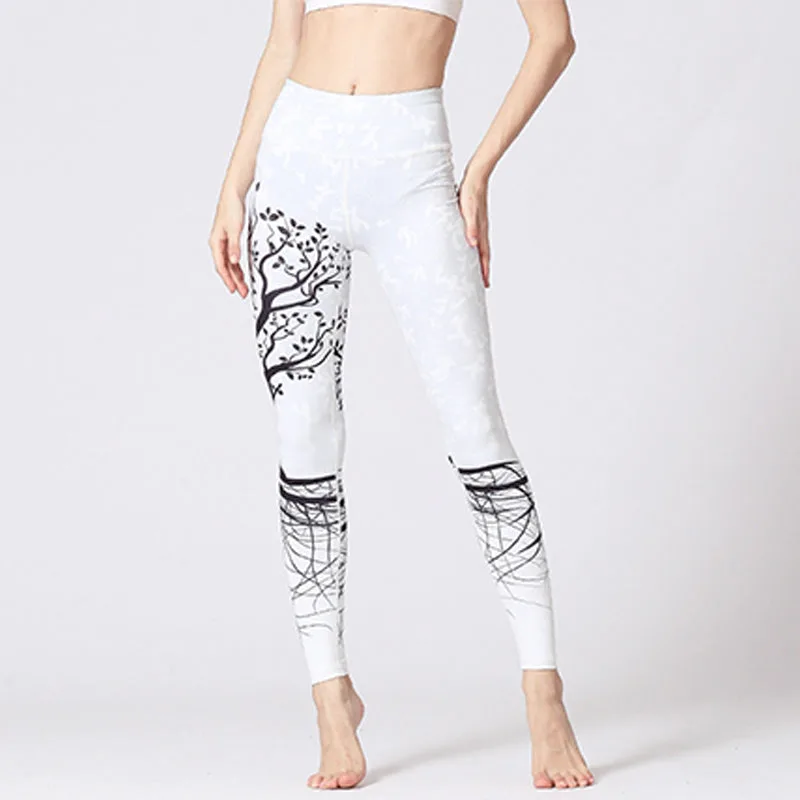 Mythstone Lines Weeds Sakura Flowers Black Tree Print Pants Sports Fitness Yoga Leggings Women's Yoga Pants - Image 33