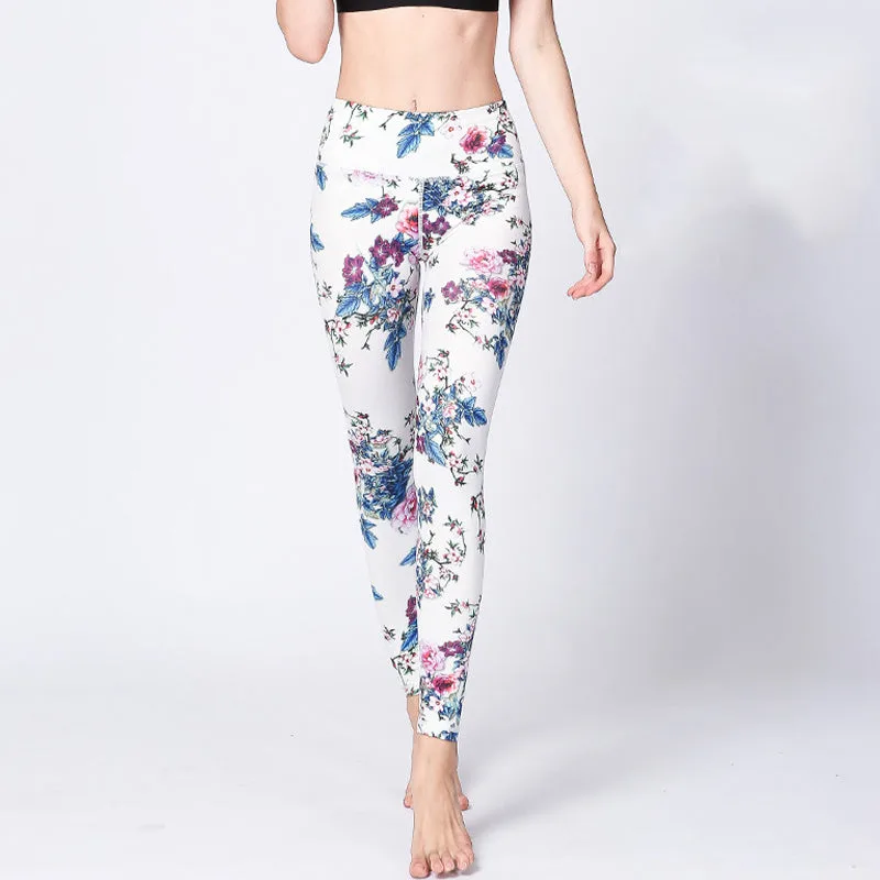 Mythstone Pink Flower White Colorful Ink White Print Leggings Sports Fitness Yoga Women's Pants - Image 2