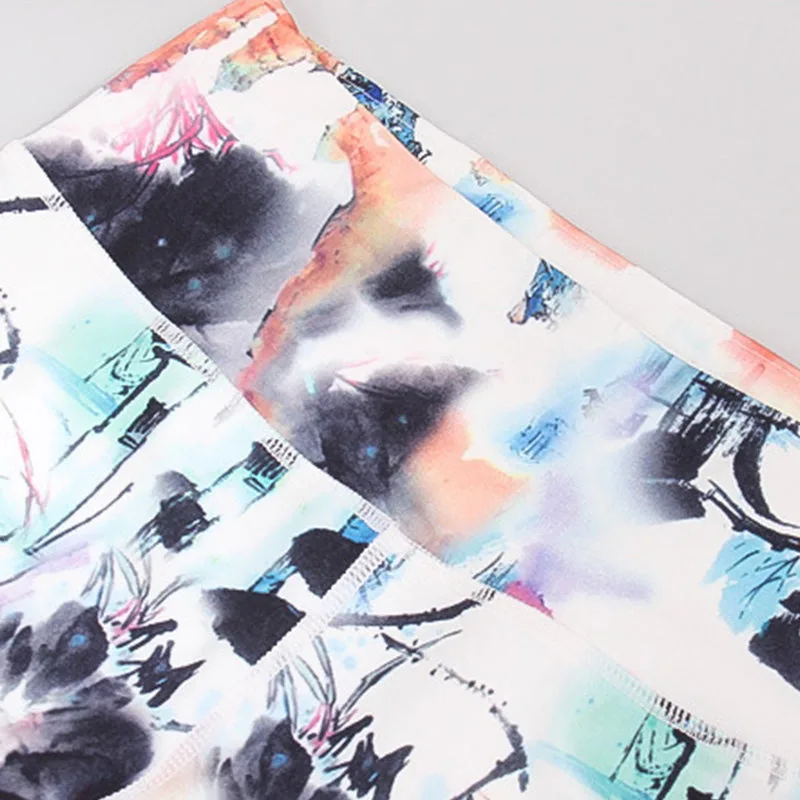 Mythstone Pink Flower White Colorful Ink White Print Leggings Sports Fitness Yoga Women's Pants - Image 12