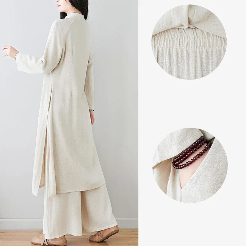 Mythstone 2Pcs Chinese Frog Button Design Zen Tai Chi Meditation Clothing Cotton Linen Top Pants Women's Set - Image 18