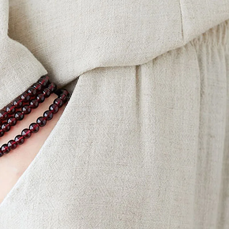 Mythstone 2Pcs Chinese Frog Button Design Zen Tai Chi Meditation Clothing Cotton Linen Top Pants Women's Set - Image 13