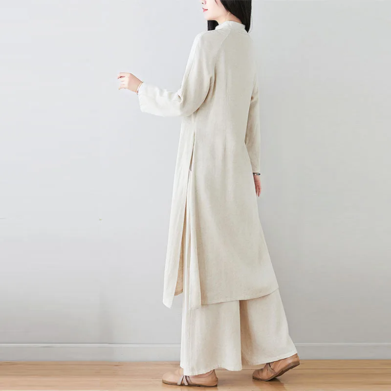 Mythstone 2Pcs Chinese Frog Button Design Zen Tai Chi Meditation Clothing Cotton Linen Top Pants Women's Set - Image 21