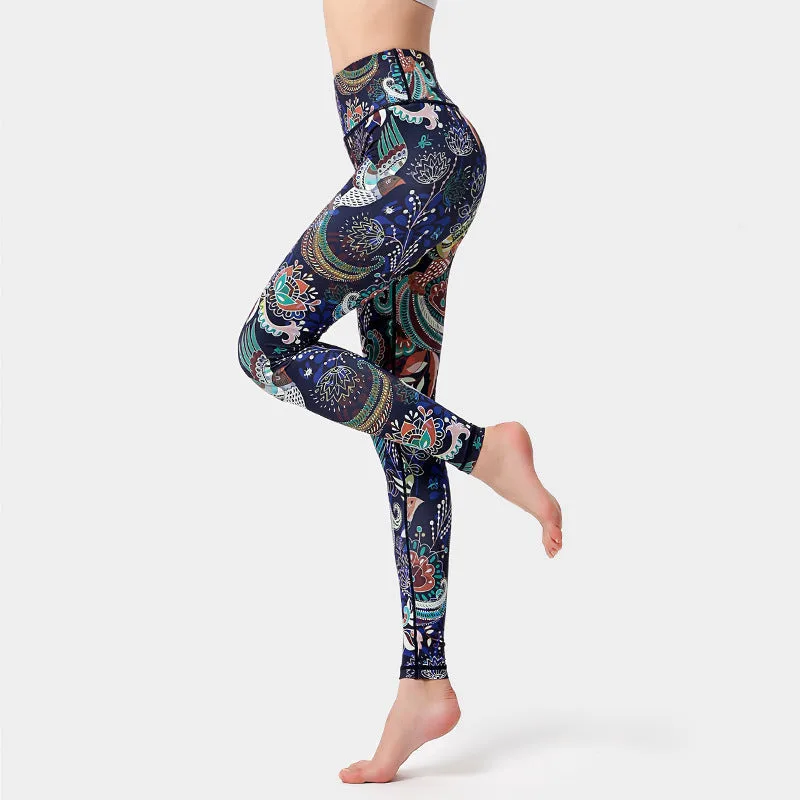 Mythstone Flowers Leaves Birds Print Pants Sports Fitness Yoga Dance Leggings Women's Yoga Pants - Image 6