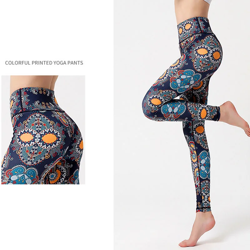 Mythstone Flowers Leaves Birds Print Pants Sports Fitness Yoga Dance Leggings Women's Yoga Pants - Image 4