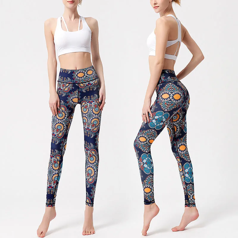 Mythstone Flowers Leaves Birds Print Pants Sports Fitness Yoga Dance Leggings Women's Yoga Pants - Image 3
