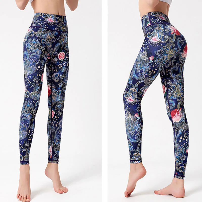 Mythstone Flowers Leaves Birds Print Pants Sports Fitness Yoga Dance Leggings Women's Yoga Pants - Image 11