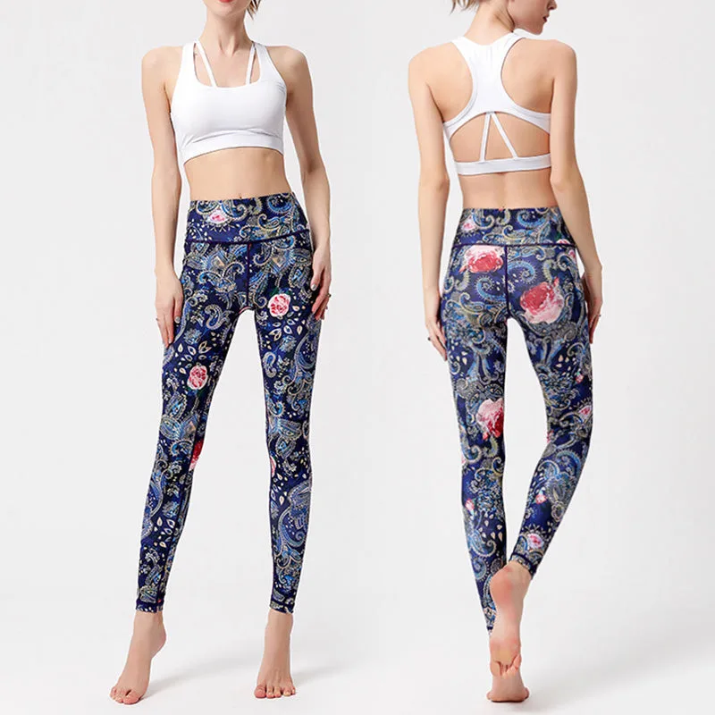Mythstone Flowers Leaves Birds Print Pants Sports Fitness Yoga Dance Leggings Women's Yoga Pants - Image 12