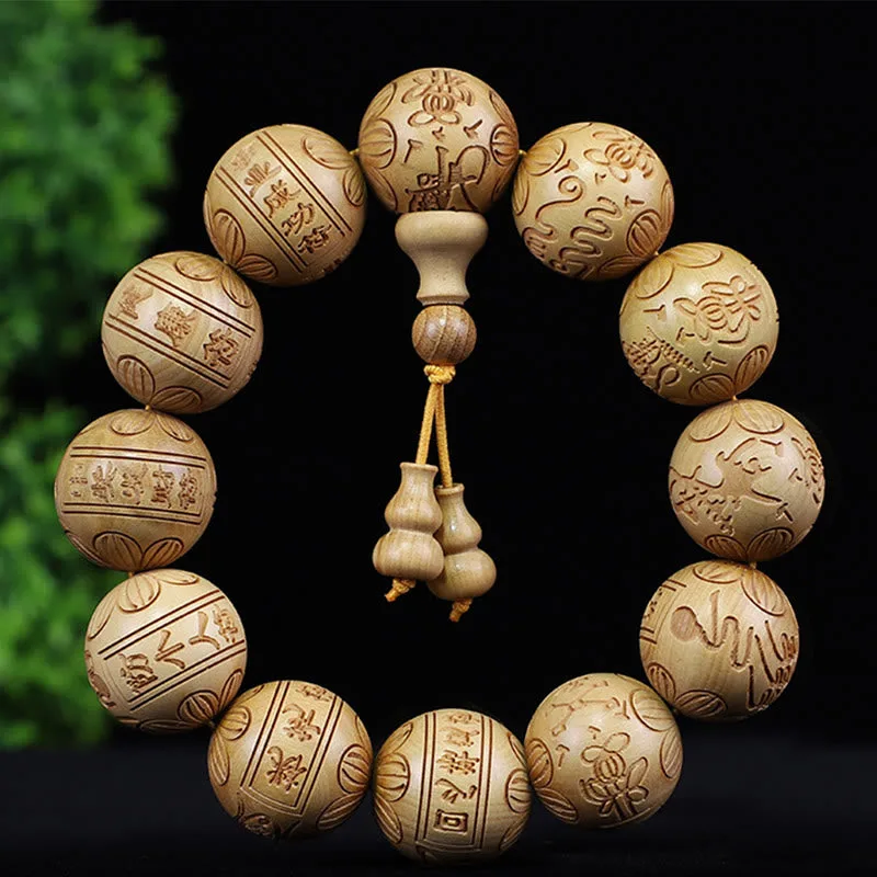 Mythstone Chinese Zodiac Rosewood Ebony Boxwood Copper Coin PiXiu Carved Warmth Bracelet - Image 16
