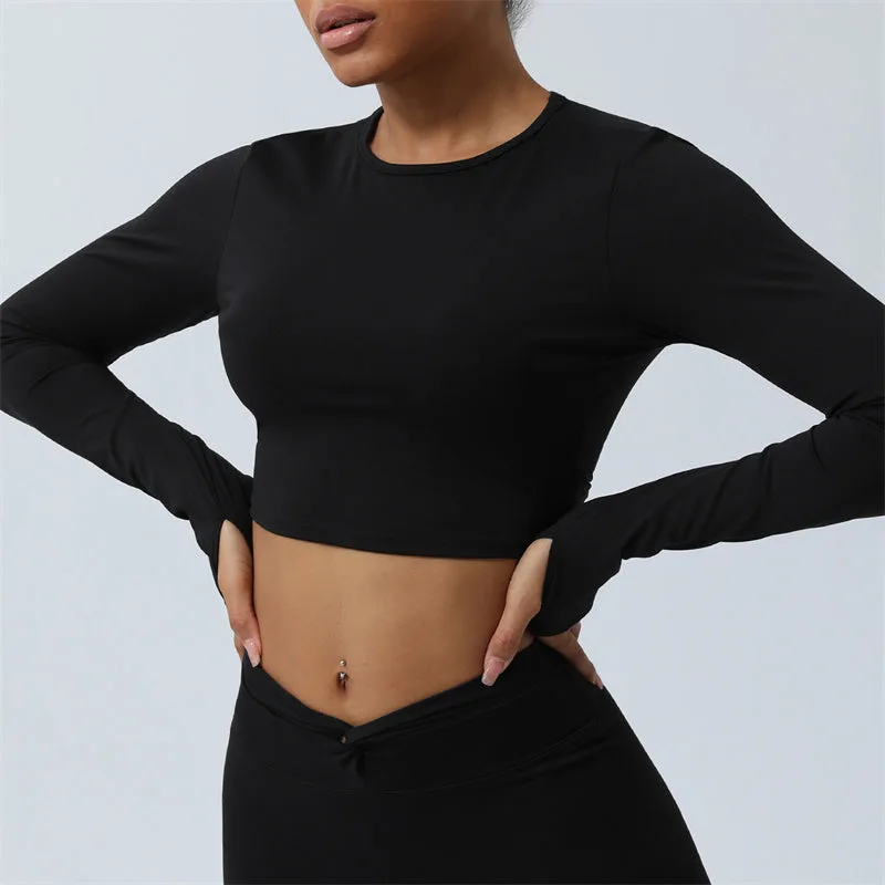 Mythstone Women Workout Long Sleeve Crisscross Backless Top Tee Leggings Sports Fitness Yoga Outfit - Image 27