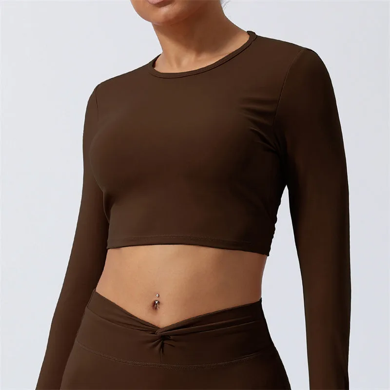 Mythstone Women Workout Long Sleeve Crisscross Backless Top Tee Leggings Sports Fitness Yoga Outfit - Image 24