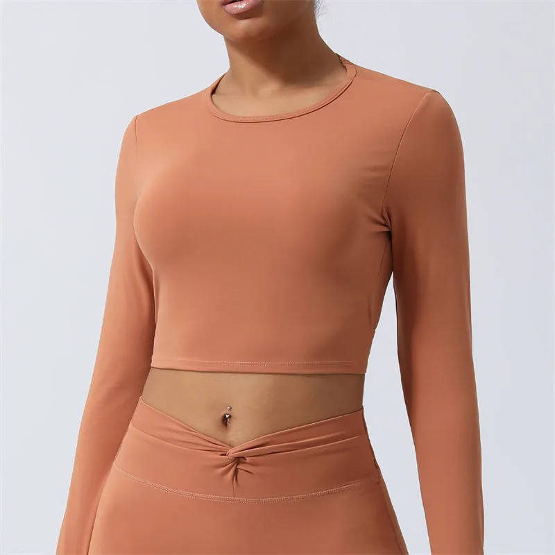 Mythstone Women Workout Long Sleeve Crisscross Backless Top Tee Leggings Sports Fitness Yoga Outfit - Image 14