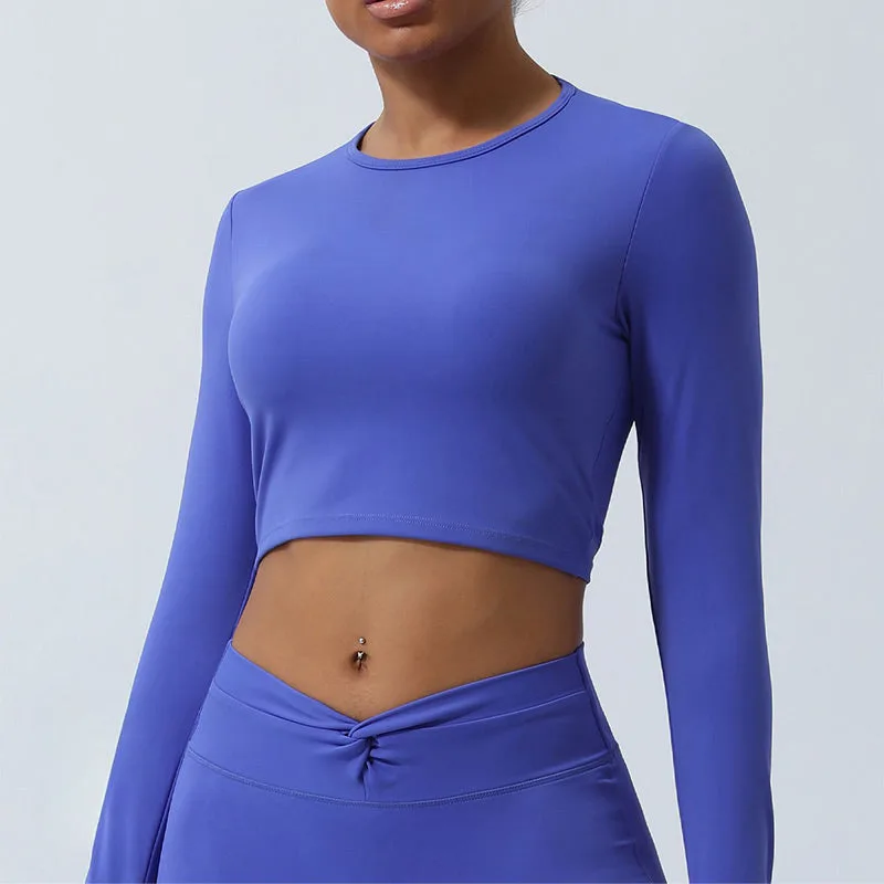 Mythstone Women Workout Long Sleeve Crisscross Backless Top Tee Leggings Sports Fitness Yoga Outfit - Image 5