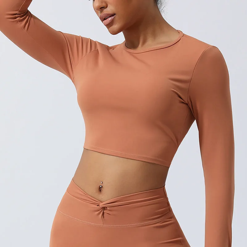 Mythstone Women Workout Long Sleeve Crisscross Backless Top Tee Leggings Sports Fitness Yoga Outfit - Image 17