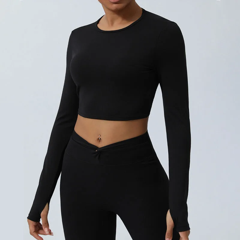 Mythstone Women Workout Long Sleeve Crisscross Backless Top Tee Leggings Sports Fitness Yoga Outfit - Image 29