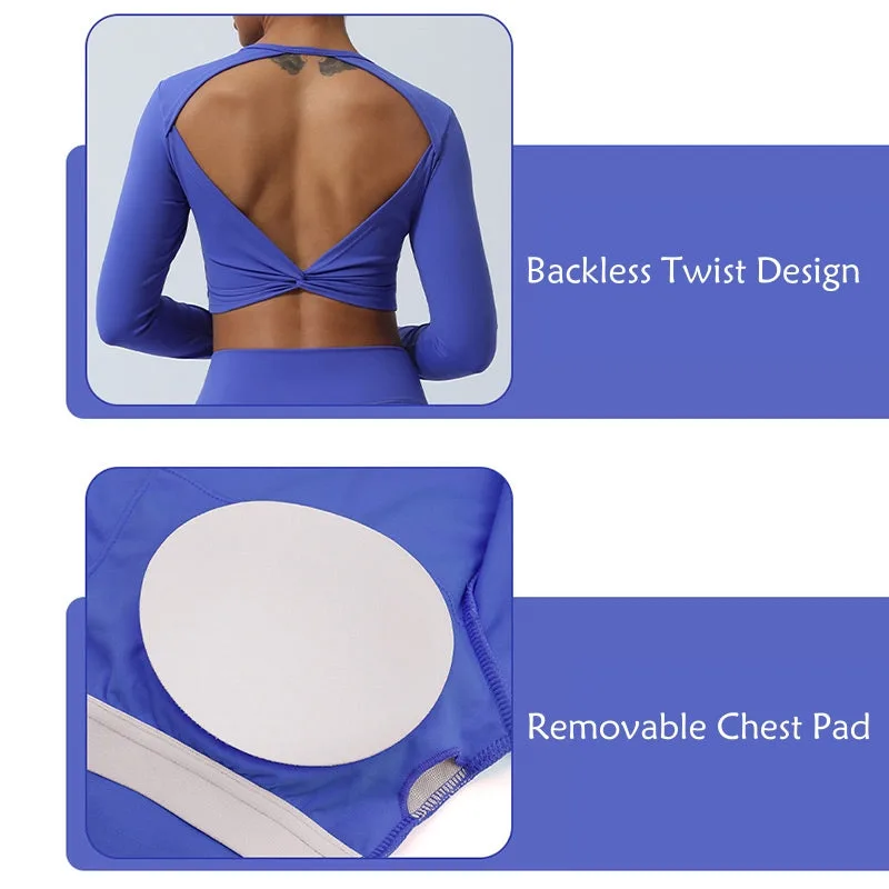 Mythstone Women Workout Long Sleeve Crisscross Backless Top Tee Leggings Sports Fitness Yoga Outfit - Image 10