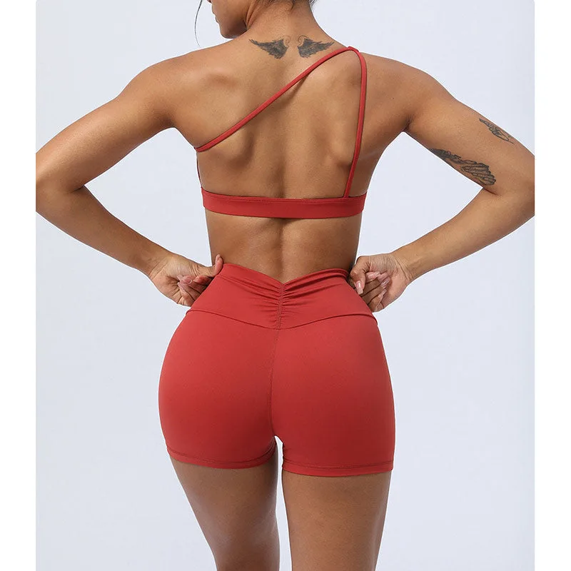 Mythstone 2Pcs Backless Asymmetrical Design Top Bra Shorts Leggings Pants Fitness Yoga Outfit Set - Image 11