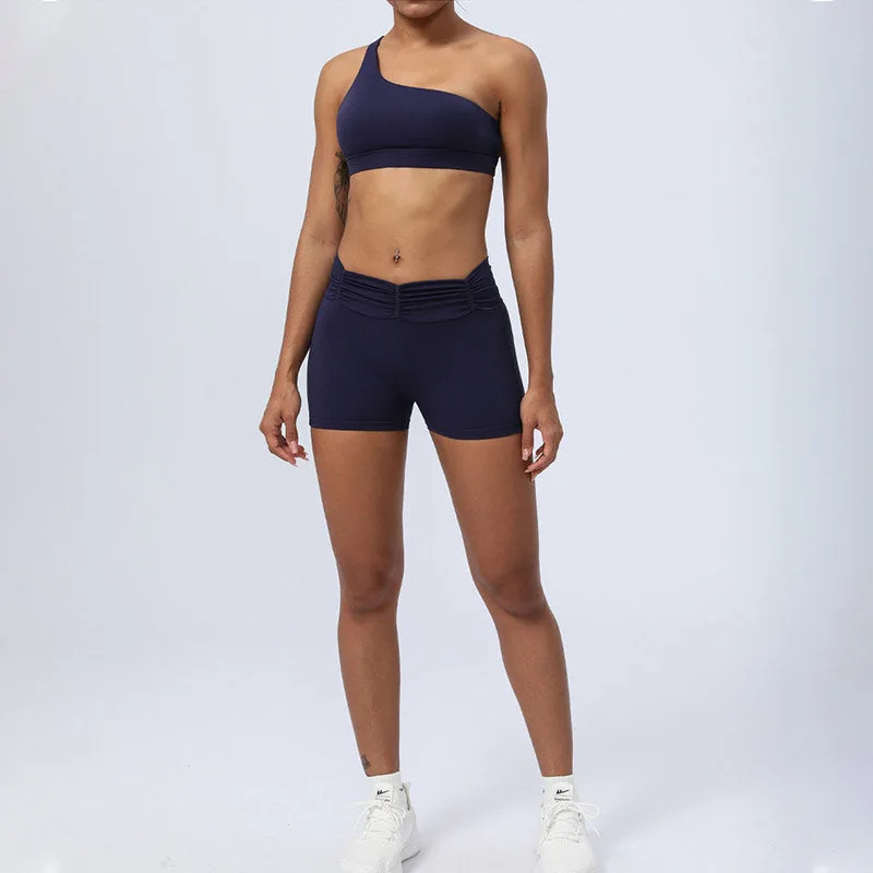 Mythstone 2Pcs Backless Asymmetrical Design Top Bra Shorts Leggings Pants Fitness Yoga Outfit Set - Image 28