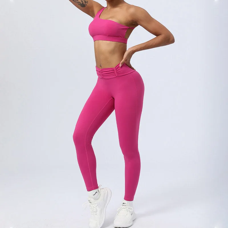 Mythstone 2Pcs Backless Asymmetrical Design Top Bra Shorts Leggings Pants Fitness Yoga Outfit Set - Image 25