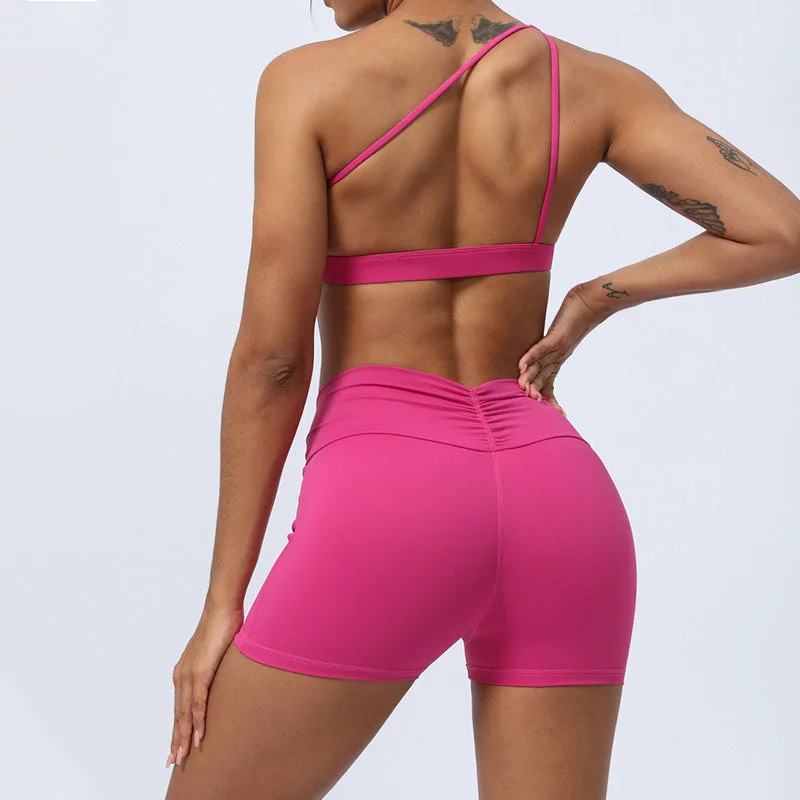 Mythstone 2Pcs Backless Asymmetrical Design Top Bra Shorts Leggings Pants Fitness Yoga Outfit Set - Image 20