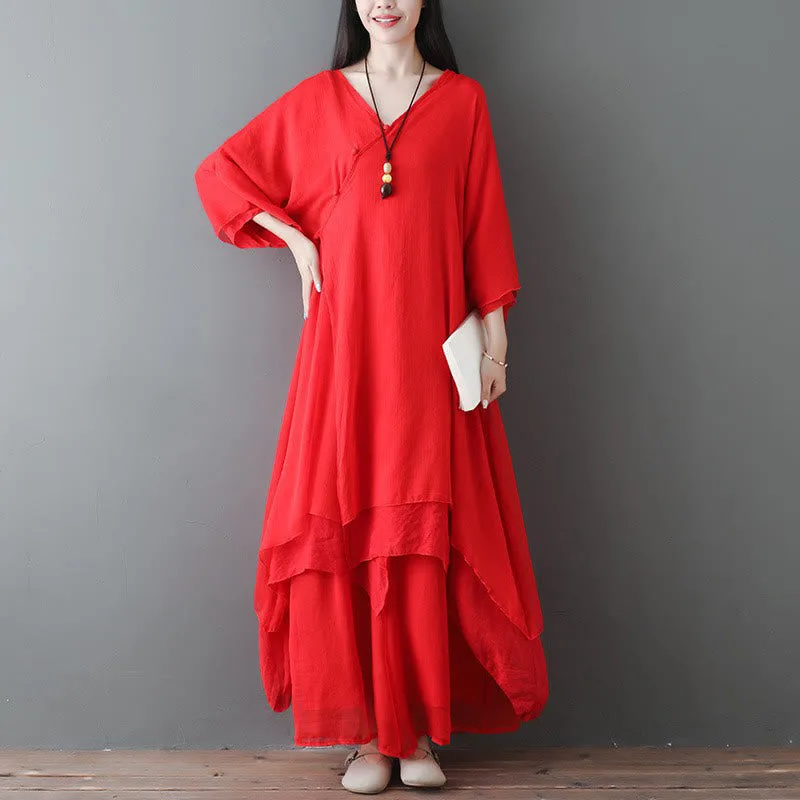 Mythstone V-Neck Midi Tunic Dress Wide Leg Pants Meditation Zen Practice Dance Clothing - Image 10