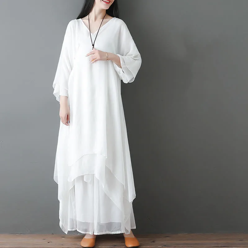 Mythstone V-Neck Midi Tunic Dress Wide Leg Pants Meditation Zen Practice Dance Clothing - Image 5