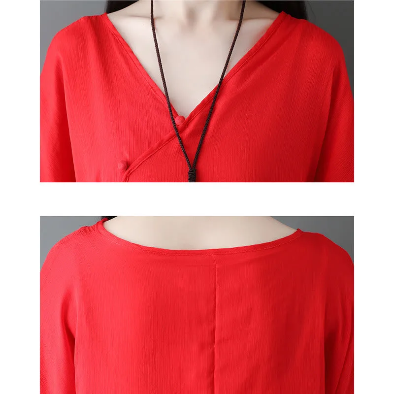 Mythstone V-Neck Midi Tunic Dress Wide Leg Pants Meditation Zen Practice Dance Clothing - Image 17