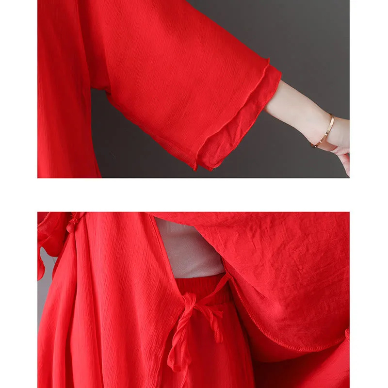 Mythstone V-Neck Midi Tunic Dress Wide Leg Pants Meditation Zen Practice Dance Clothing - Image 18