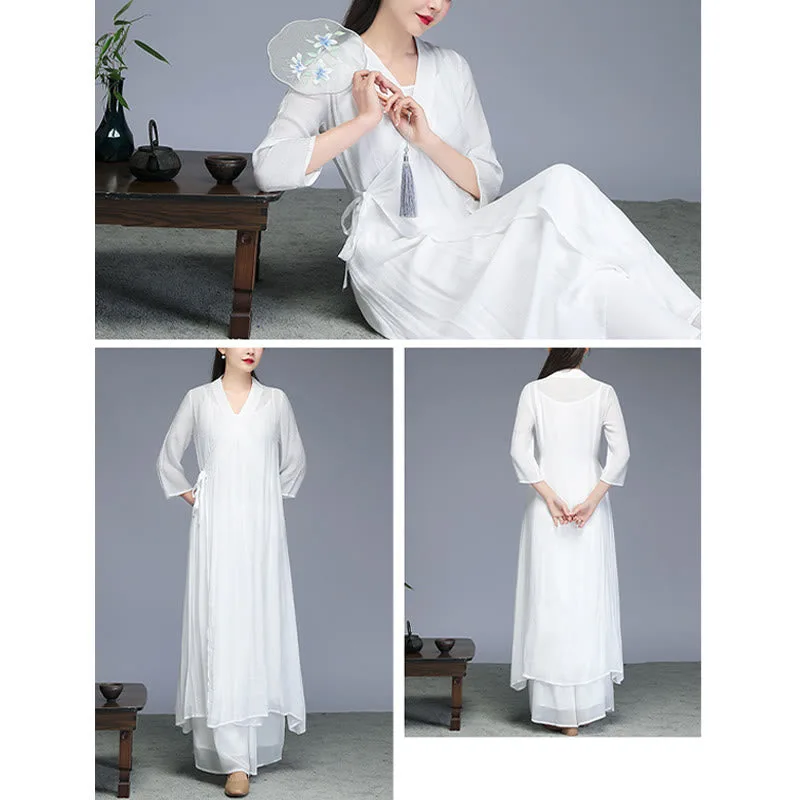 Mythstone Hanfu Style Midi Dress Wide Leg Pants Meditation Zen Practice Yoga Dance Clothing - Image 9
