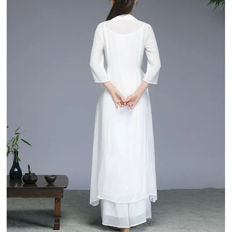 Mythstone Hanfu Style Midi Dress Wide Leg Pants Meditation Zen Practice Yoga Dance Clothing - Image 4