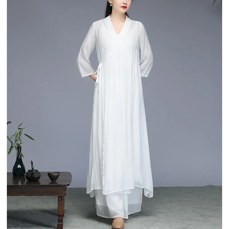 Mythstone Hanfu Style Midi Dress Wide Leg Pants Meditation Zen Practice Yoga Dance Clothing - Image 6
