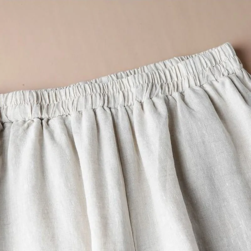 Mythstone Women Casual Loose Cotton Linen Embroidery Wide Leg Pants With Pockets - Image 3