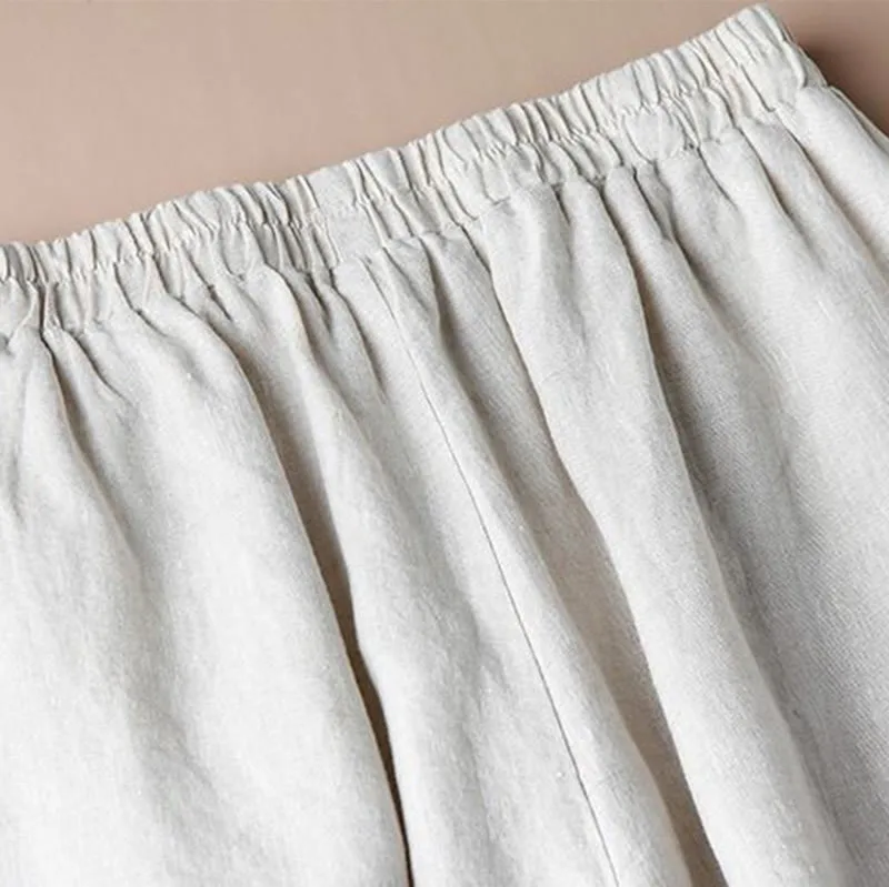 Mythstone Women Casual Loose Cotton Linen Embroidery Wide Leg Pants With Pockets - Image 4