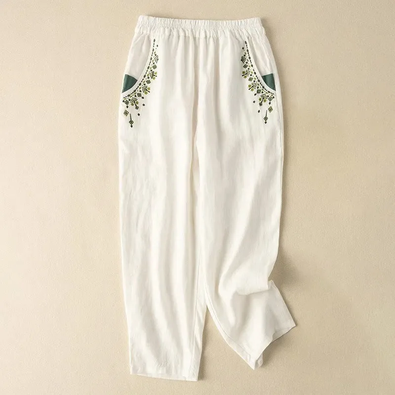 Mythstone Vintage Embroidery Elastic Waist Harem Pants With Pockets - Image 5