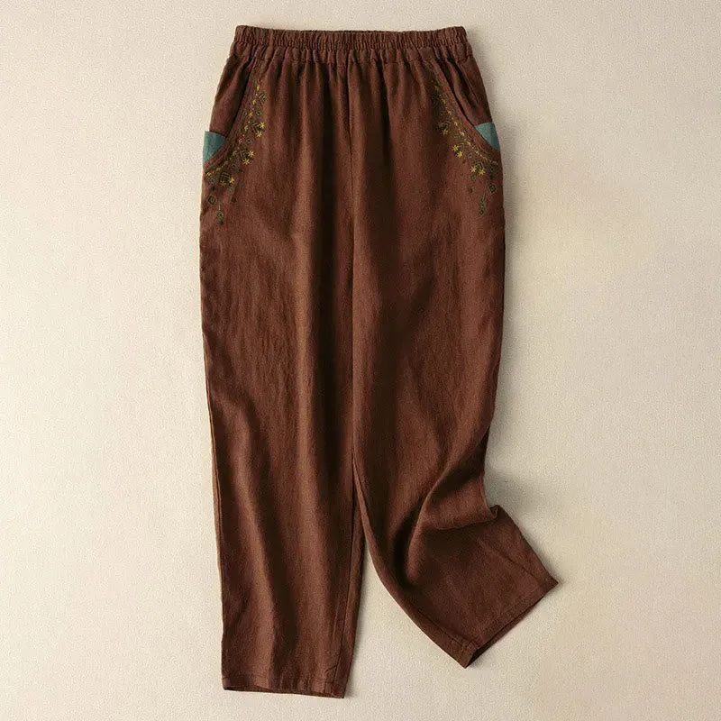 Mythstone Vintage Embroidery Elastic Waist Harem Pants With Pockets - Image 10