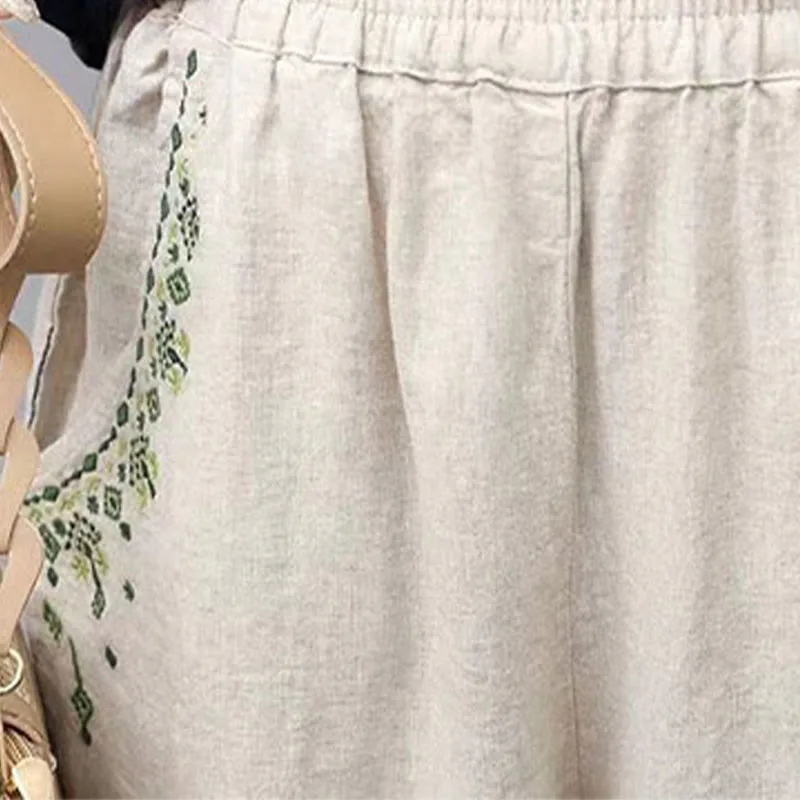 Mythstone Vintage Embroidery Elastic Waist Harem Pants With Pockets - Image 20