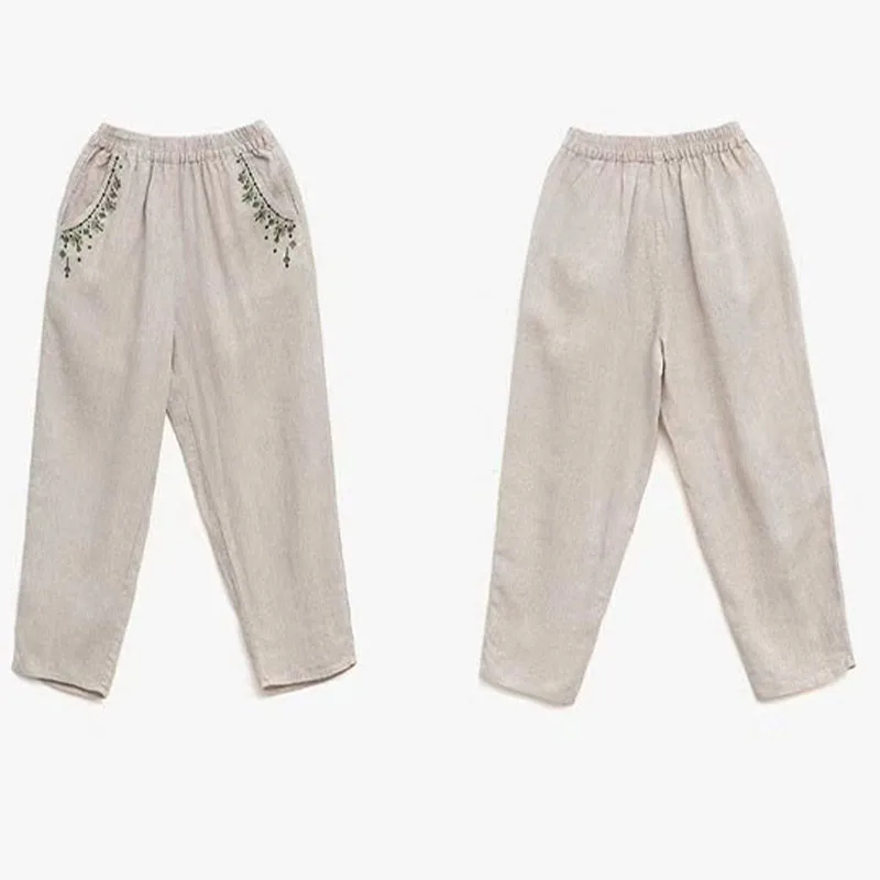 Mythstone Vintage Embroidery Elastic Waist Harem Pants With Pockets - Image 24