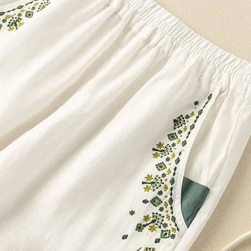 Mythstone Vintage Embroidery Elastic Waist Harem Pants With Pockets - Image 7