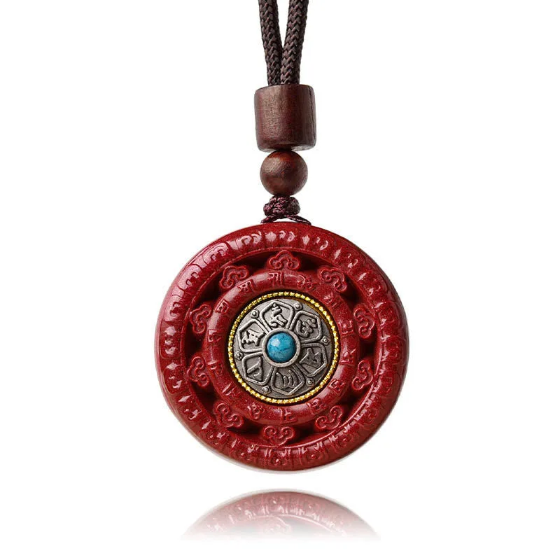 Mythstone Cinnabar Om Mani Padme Hum Blessing Rotatable Necklace Pendant Key Chain - Image 13