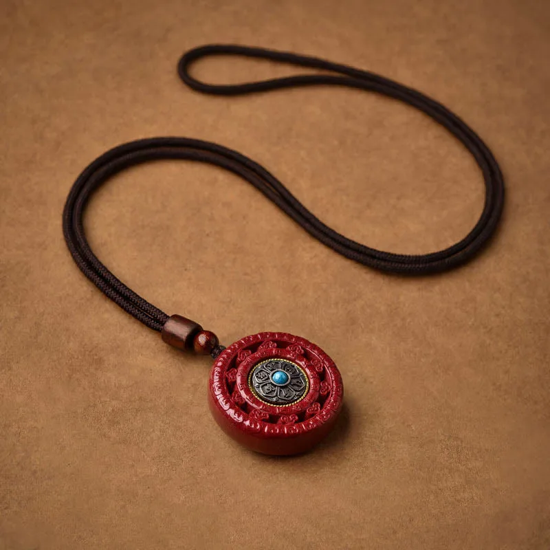 Mythstone Cinnabar Om Mani Padme Hum Blessing Rotatable Necklace Pendant Key Chain - Image 11